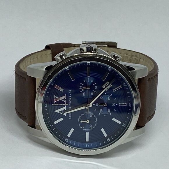 Armani Exchange AR-2501 Men's Brown Leather Analog Blue Dial Quartz Watch JK230 - Picture 7 of 12